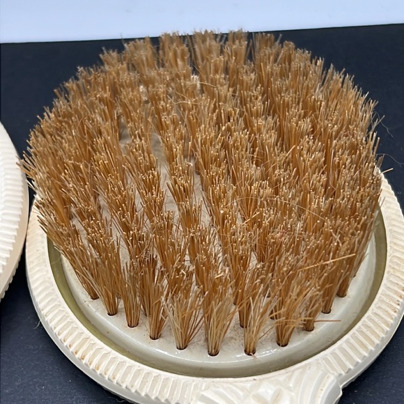 Vintage French ivory celluloid vanity mirror and brush set - Picture 6 of 7